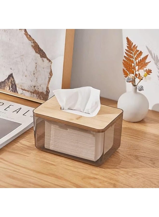 Tissue Box Cover Holder Minimalist Transparent Dispenser Bamboo Lid Large Rectangular Facial Tissue Dryer Sheet Holder Clear - Image 5